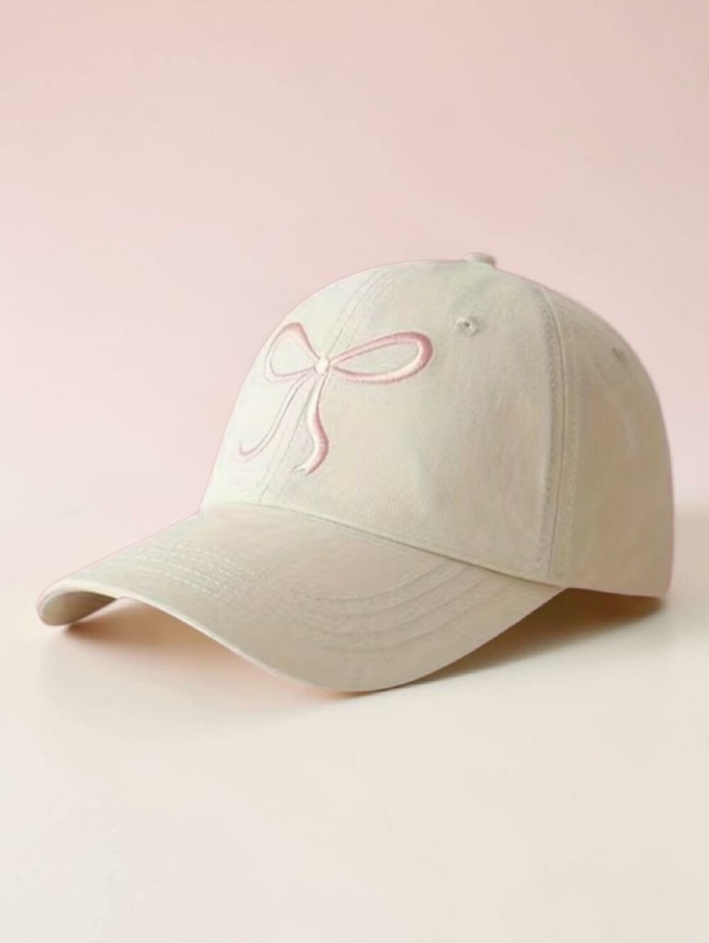 Light Beige Hat w/ Embroidered Pink Bow (Adjustable) NWT!